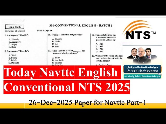 Today NAVTTC English Conventional NTS Question Paper with Solution 26-Dec-2025