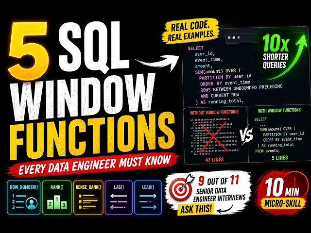 5 SQL Window Functions Every Data Engineer Must Know (Real Code)