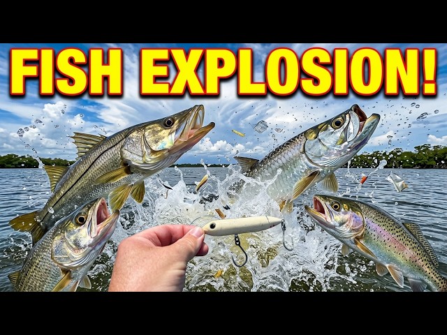 FISH EXPLOSION! RIDICULOUS top water bite fishing Sanibel Island