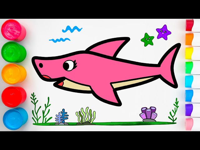 🦈 Pink Shark and more Simple Pictures 🍎 Drawing, Coloring a for Kids
