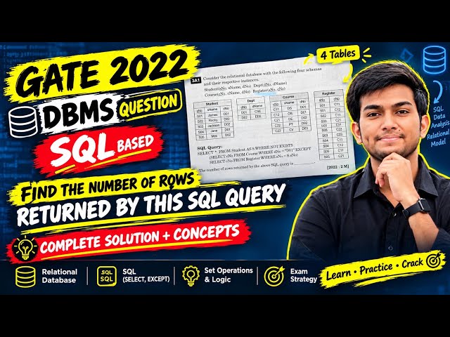 GATE 2022 DBMS SQL Question | Find Number of Rows Returned | SELECT + EXCEPT | GATE CSE