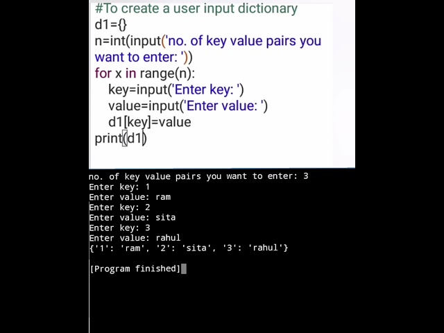 #Create user input dictionary #python #basics