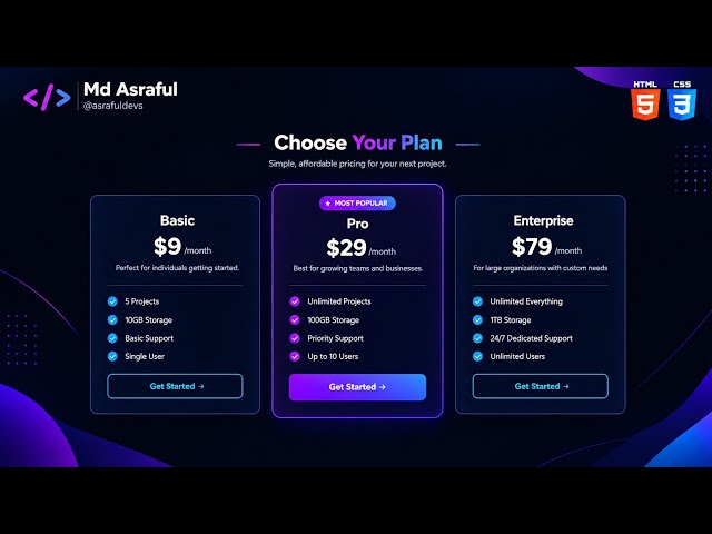 Build a Modern Pricing Table UI with HTML & CSS Only | Responsive Pricing Cards Design Tutorial