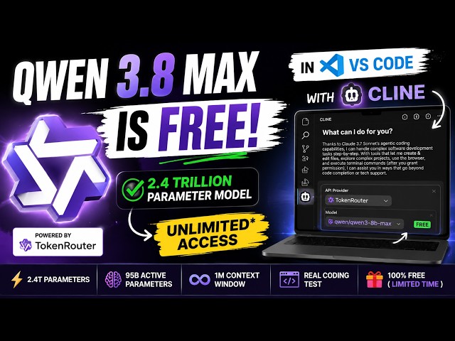 Qwen 3.8 Max Is FREE in VS Code! 🔥 Use It with TokenRouter + Cline