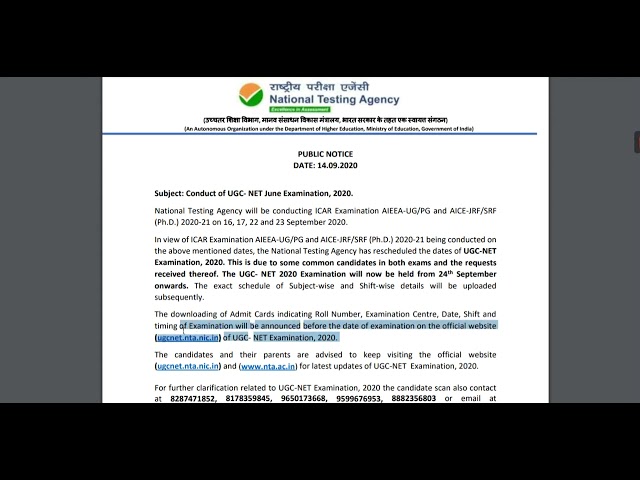 NTA UGC- NET June 2020 Revise Date: Official Notice