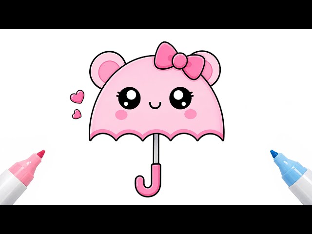 How to Draw the Cutest Pink Bear Umbrella Ever! ☂️💕 Easy Drawing for Kids