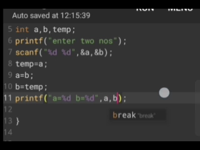 Swapping two numbers with third variable in c  by e programmers 