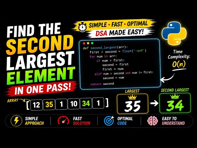 Find the Second Largest Element in an Array | Python DSA Tutorial | O(N) Solution