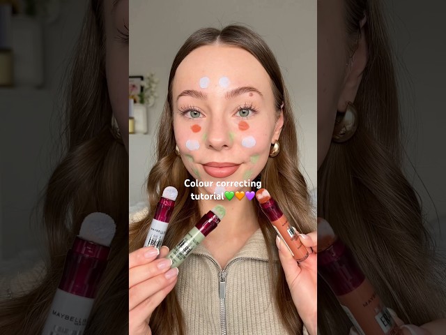 Colour correcting tutorial💚🧡💜 #makeup #colorcorrection