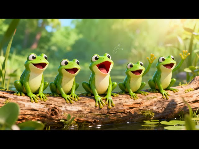 Five Frogs on a Log | Five Green Frogs 🐸 Sing, Jump & Count Along | Counting Frogs on a Log 🐸🐸