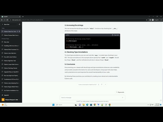 Python docstring type annotation a class not an instance