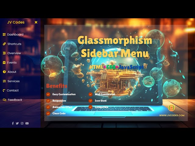 How to Create a Glassmorphism Sidebar Menu Using #HTML and #CSS Only? #webdesign #webdevelopment