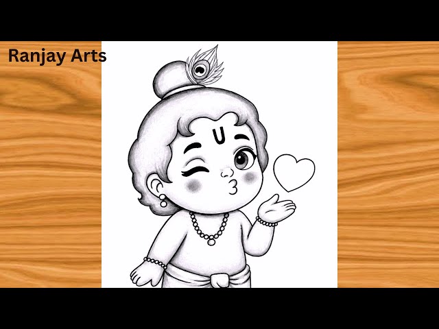How to Draw Little Krishna Blowing a Kiss | Simple drawing | Chitra