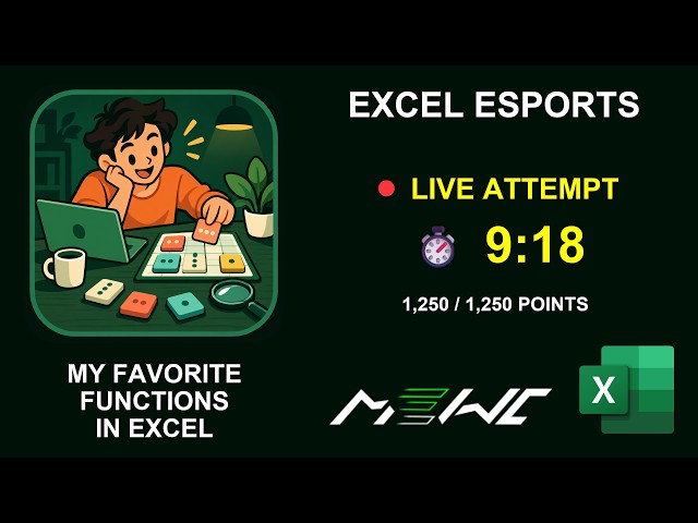 Excel Esports Live Attempt: My Favorite Functions in Excel in 9:18