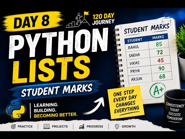 120 Days to Become an AI Automation Engineer | Day 8 – Python Lists | Student Marks Project