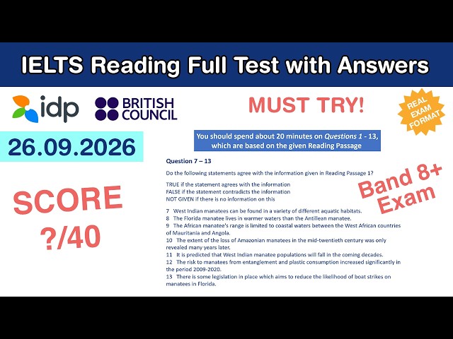 IELTS Academic Reading Practice Test with Answers 26.09.2026 - Test #314