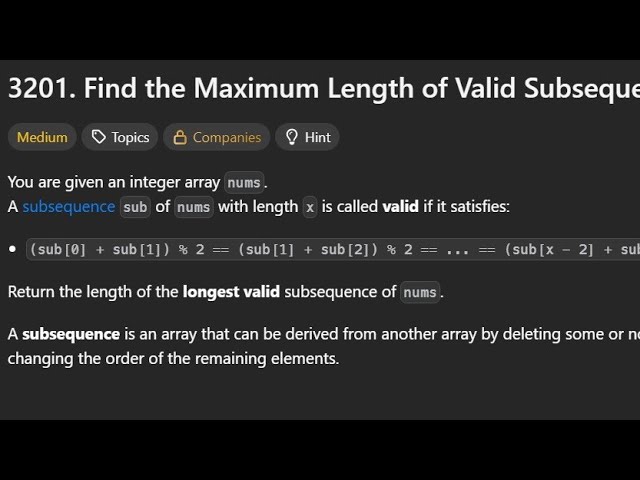 Find the Maximum Length of Valid Subsequence I | Leetcode 3201 | Java Solution | Leetcode Daily