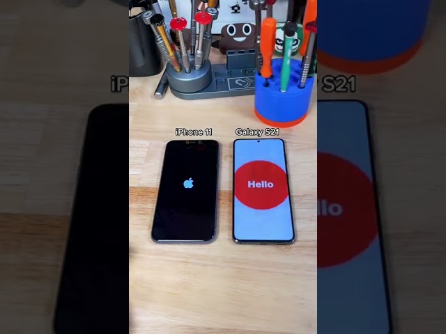 iPhone 11 vs Galaxy S21 “Power On Test” Which one turn on first? 😮#short #phone #iphone #test