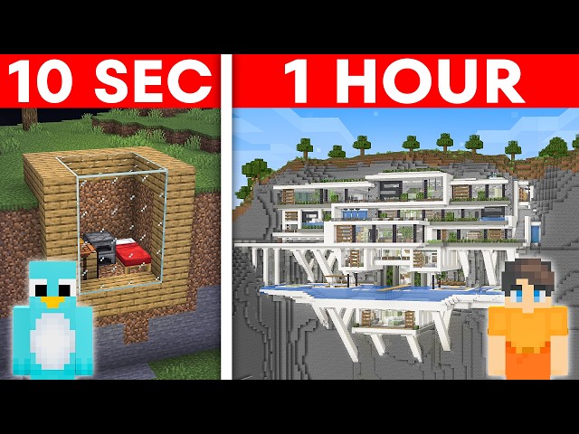 10 Seconds vs 1 Hour: MODERN MOUNTAIN House Build Challenge in Minecraft