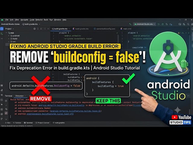 Fix "Remove android.defaults.buildfeatures.buildconfig if set to false" Error in Android Studio