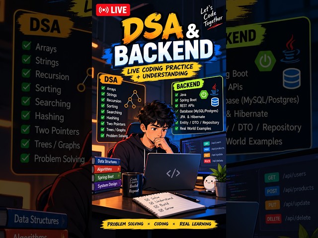 DSA Live Coding | Practice + Backend Learning