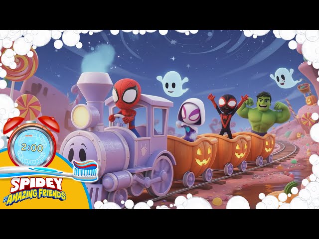 **New 2 Minute Toothbrush timer with Music Spidey and Friends Happy Halloween
