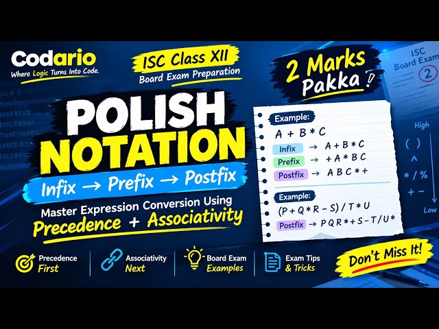 🔥 POLISH NOTATION Made EASY! | ISC Class 12 | Guaranteed 2 Marks for Board Exams🎯#exam @CodarioOf...