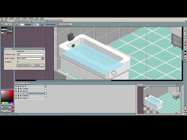 IsoBuilder Showcase | Isometric Pixel Art Bathroom (Aseprite)