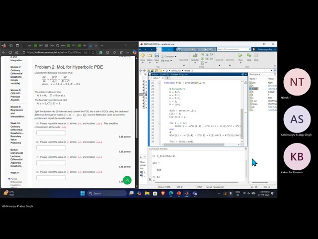 MATLAB for Numerical Computation: Interactive session (Week 11)