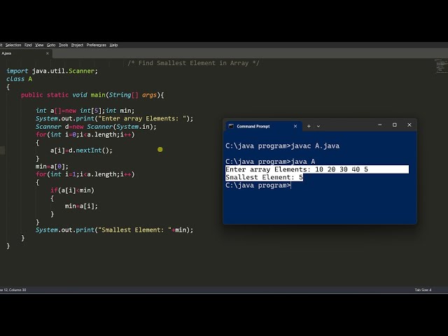 program to find smallest element in Arrays | java program