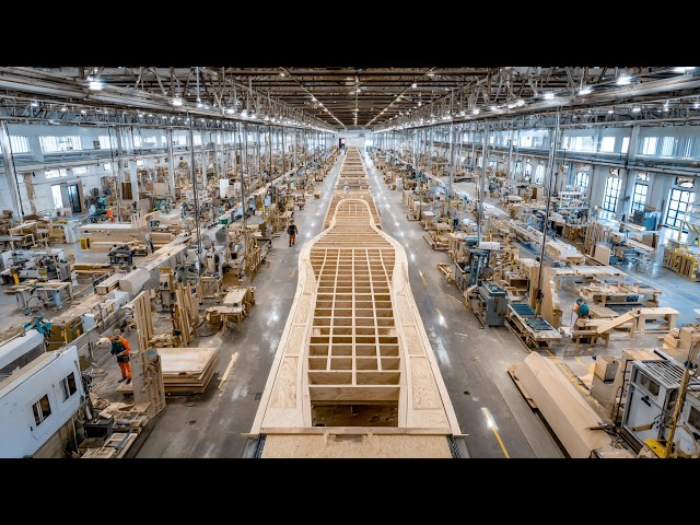 Visit Giant Furniture Factory Workflow! Timber Processing & Modular House Construction Documentary