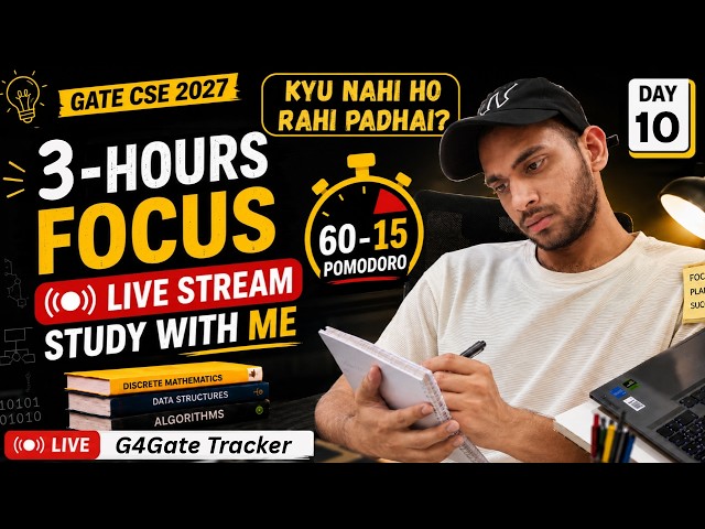 Day 10/100 | 3 hours 🔴 Study with me 🔥| Rain Sound | G4Gate Tracker | Motivation Inside 🔥