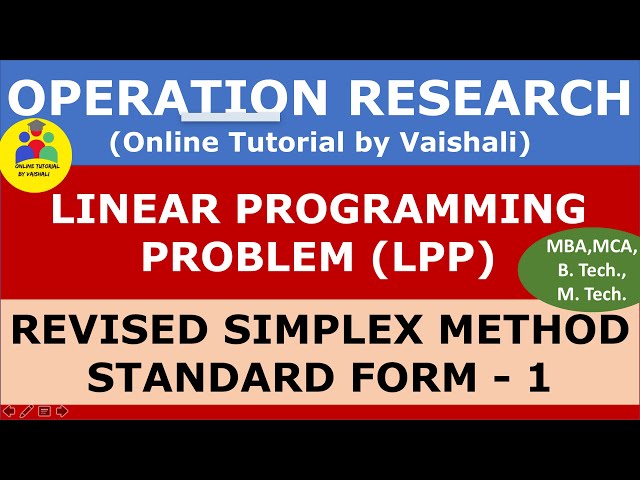 Revised simplex method standard form I in english |Linear programming problem |Operation research