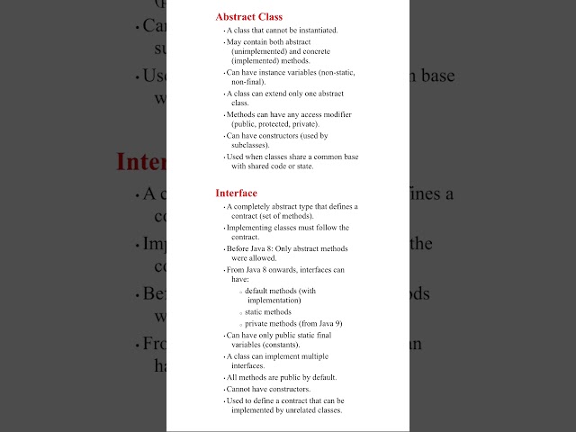 difference between abstract class & interface #java #abstractclass #interface  #abstractclass