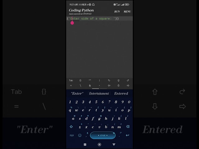 Python program to print area of a square by input data from user