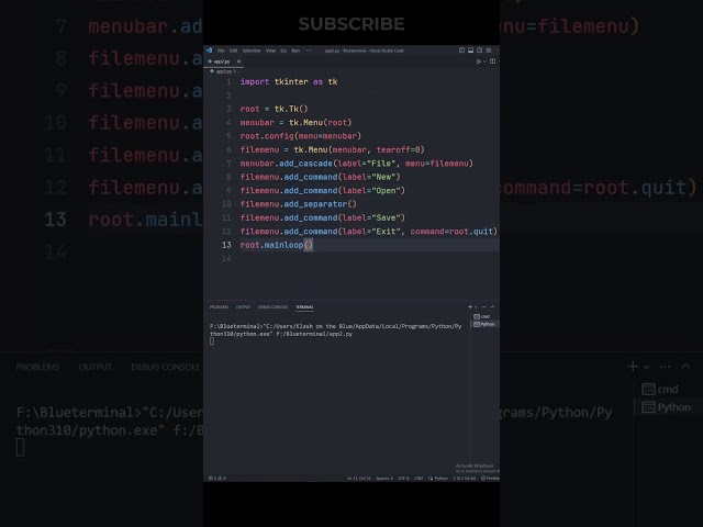 Python Tkinter Menu Items #shorts #programming #python