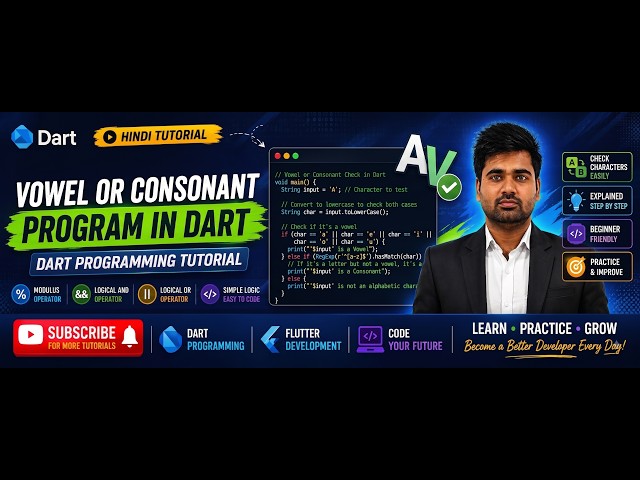 Vowel or Consonant Program in Dart | Dart Programming Tutorial