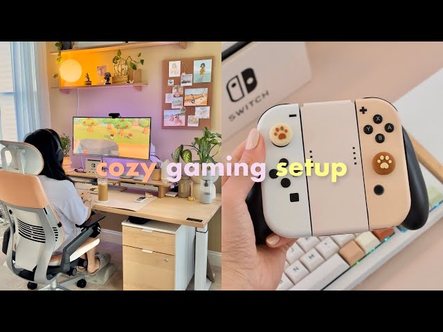 My Cozy Gaming Desk Setup | Nintendo Switch Accessories, PC Gaming Setup, Ultrawide Gaming