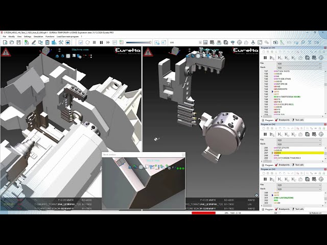 G-code simulation of a Citizen M532  3-channels Swiss CNC machine