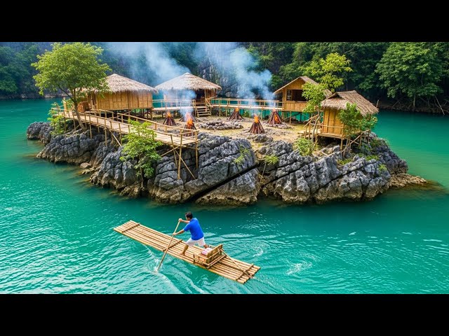 60 Days Solo Island Survival : Built a Bamboo Shelter Only Using Primitive Tools