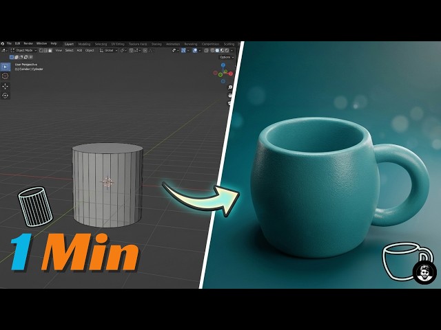 Blender 3D Mug Modeling Timelapse | Beginner Friendly | Beginner Tutorial in 1 Minute #blender