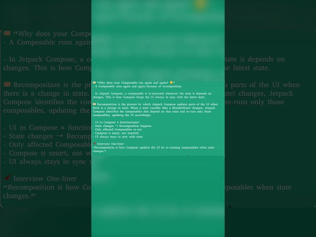 Your UI Rebuilds Automatically?! Recomposition Explained 🤯 #androidinterview #shorts #goviralshorts