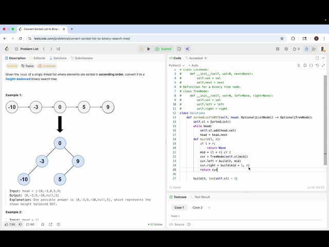 Convert Sorted List To Binary Search Tree