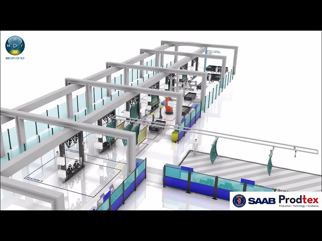Future Aerospace assembly line simulation with 3DEXPERIENCE Delmia - Saab aircraft door production