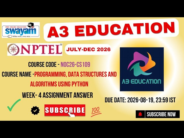 NPTEL Programming, Data Structures and Algorithms Using Python Week 4 Assignment Answers noc26-cs109