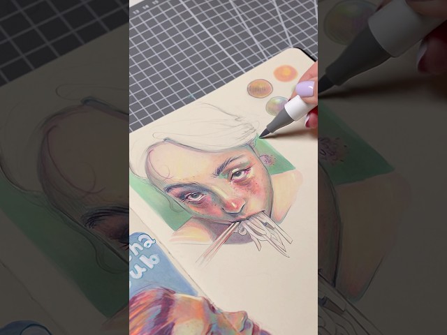 Learning how to draw portraits with alcohol markers 🍜✨ #sketchbook #drawing #portraitsketch