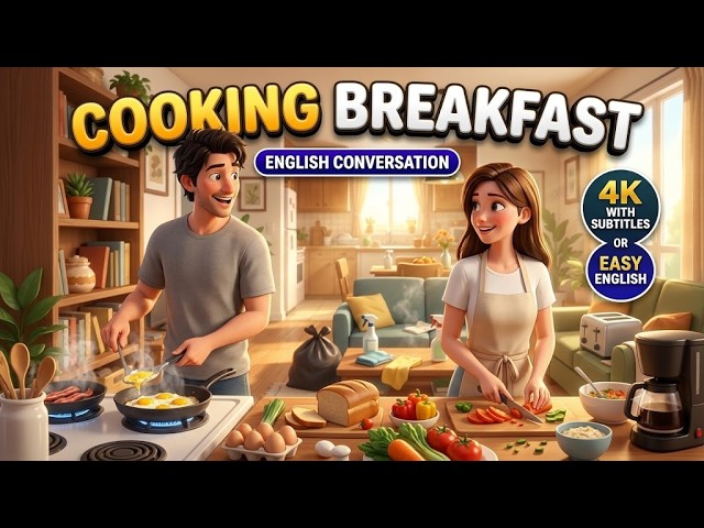 English Conversation Practice: Cooking Breakfast with subtitle