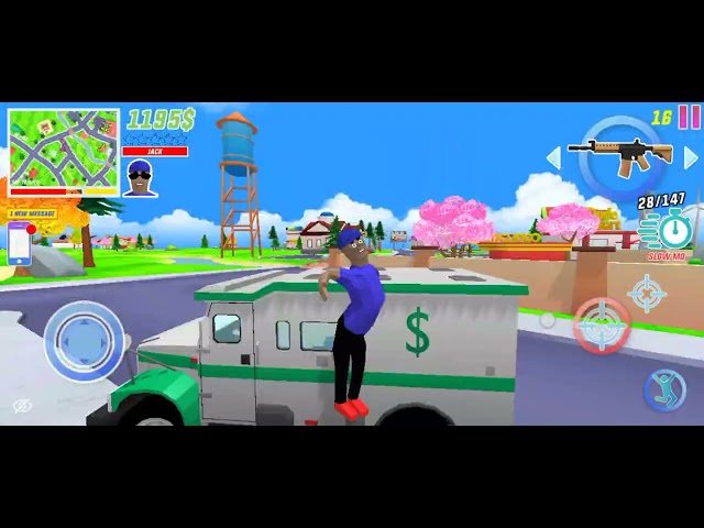 Jack panics and grabs weapons in Dude Theft Wars city