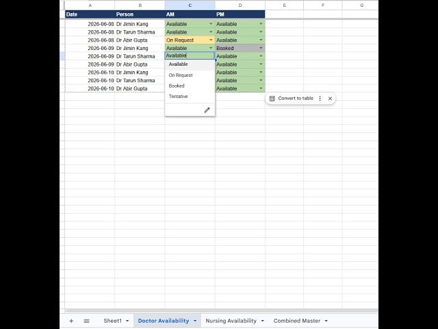 Google Sheets ↔ Google Calendar Two-Way Sync (Apps Script) — Staff Roster Demo