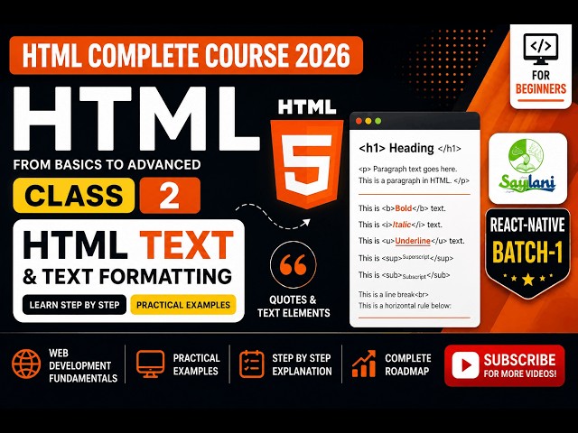 HTML Complete Course 2026 | Class 2 | HTML Text & Text Formatting | Urdu/Hindi